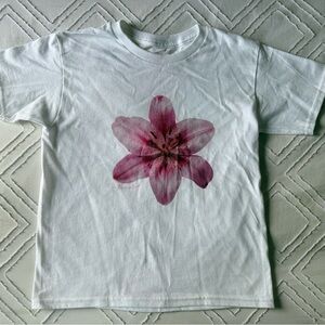 In Print We Trust Pink Flower Baby Tee